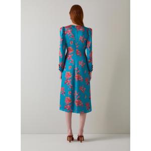 L.K. Bennett Celeste Teal Blue Floral Satin Dress